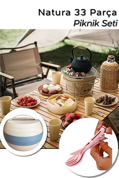 ARVALE Natura 33 Piece Modular Picnic Set |   Cup, Plate, Fork Spoon Knife – Portable Compact Design