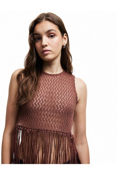 Koton Cotton Tassel Sleeveless Crew Neck Crochet Blouse