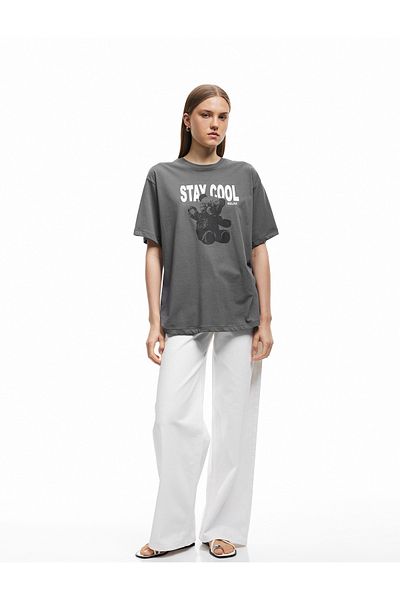 Koton Cotton Short Sleeve Crew Neck Teddy Bear Printed T-Shirt