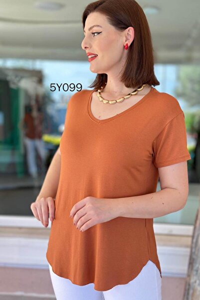 İnce Topuk V-Neck Bamboo Basic Tshirt 5Y099