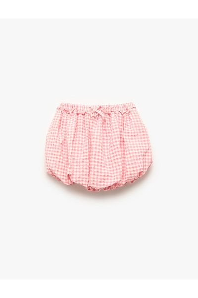 Koton Bow Detailed Elastic Waist Gingham Balloon Skirt