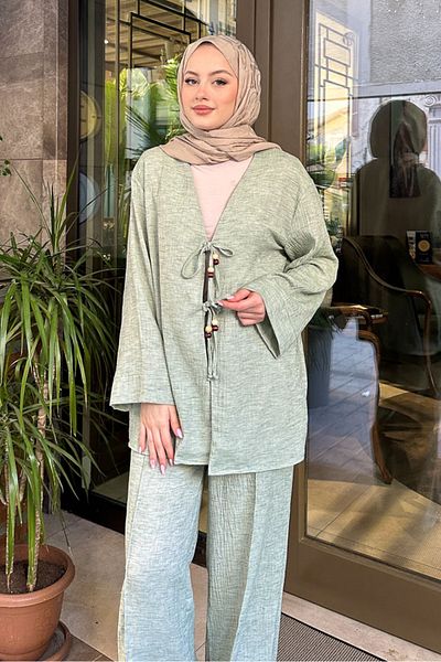 Ovn. Thassos Beaded Kimono Set - Water Green
