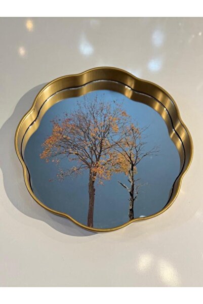 ÇIRPAN EV ALTIN ESKİTME AĞAÇ DESEN YUVARLAK TEPSİ 33CM