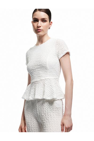 Koton Μπλούζα Peplum με κοντό μανίκι με υφή περιτυλιγμένο ύφασμα