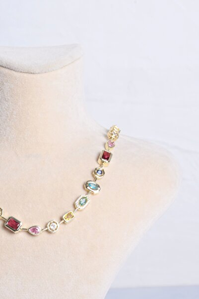 shiva accessorie Çok Renkli Kristal Model Gold Kolye