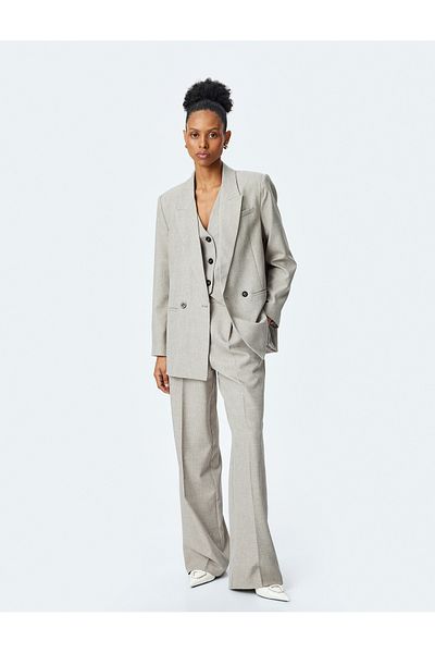 Koton Double Breasted Collar Long Sleeve Blazer Jacket