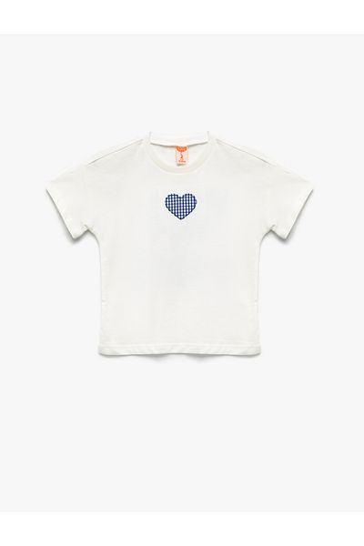 Koton Cotton Heart Printed Crew Neck Short Sleeve T-Shirt