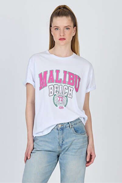 Rays تي شيرت أبيض كبير الحجم مطبوع عليه نص 100% قطن 2150-17M