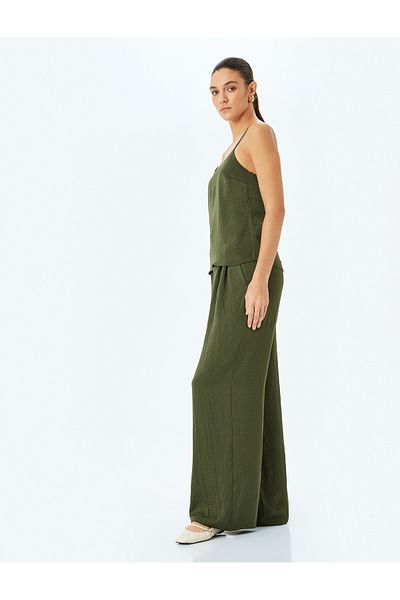 Koton Satin Palazzo Pants with Tie Waist and Elastic Pockets