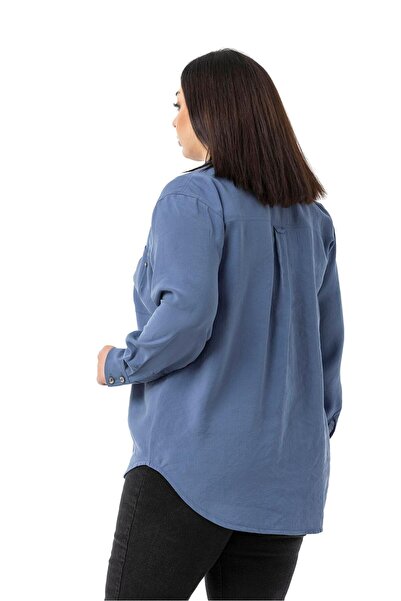 DISENTIS MODEST Cămașă Indigo cu buzunare și rivete de mărime mare