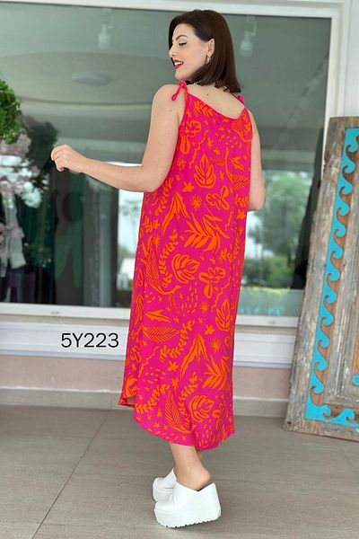 İnce Topuk Viscose Dress with Rope Straps 5Y223