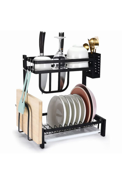 varioshop VarioShop® 2-tier dish drainer, with 4 hangers, knife/chop/cutlery ...