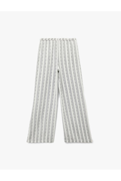Koton Keten Görünümlü Beli Bağlamalı Cepli Çizgili Palazzo Pantolon