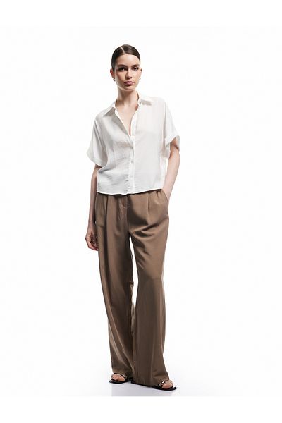 Koton Aerobin Fabric Short Sleeve Classic Collar Satin Oversize Shirt
