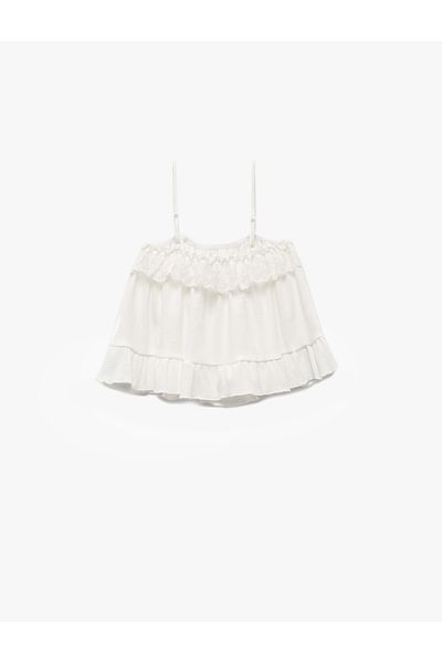 Koton Lace Detailed Square Neck Strappy Crop Blouse