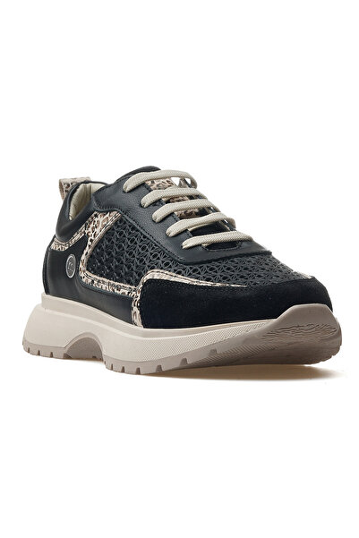 Mammamia Women's Genuine Leather Casual Daily Shoes 25Y D25Ya-7325 Z Black Beige / Leopard