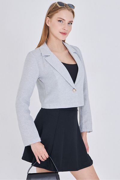 armonika Women's Gray Single Button Crop Jacket Arm-23Y001064
