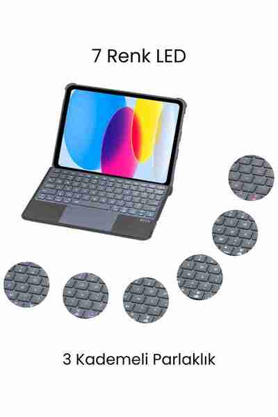 Fuchsia iPad Air 13 Uyumlu M2/M3 Ledli 360° Manyetik Standlı Touchpadli Katanya Klavyeli Tablet Kılıfı