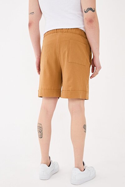 RELAXL 100% Cotton Şile Bezi Relaxed Fit Unisex Short Shorts Camel Color