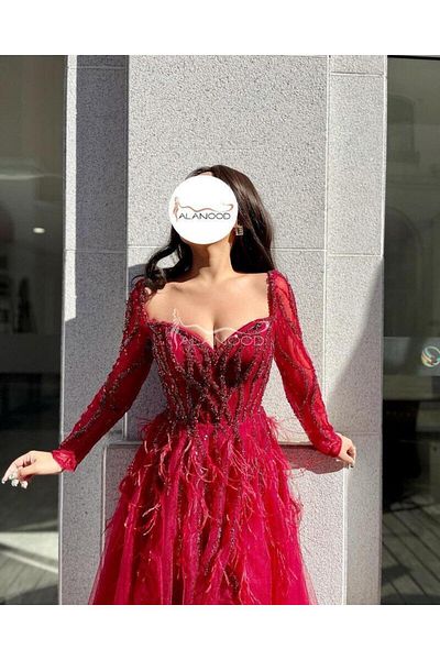 ALANOOD FASHION Evening dress with sleeves for special occasions