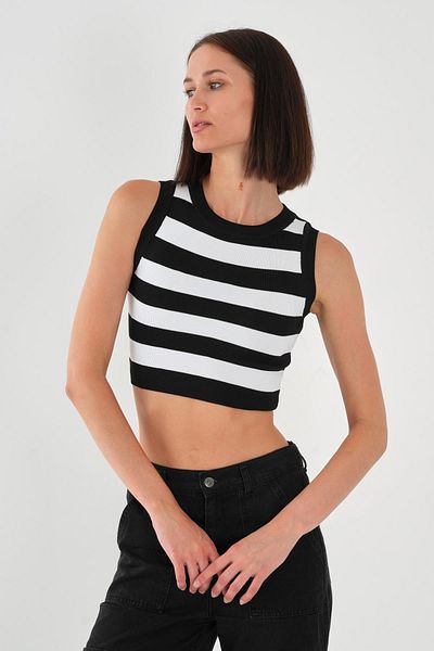 ALEXANDERGARDI Women's Striped Standard Knitwear Crop Tank Top