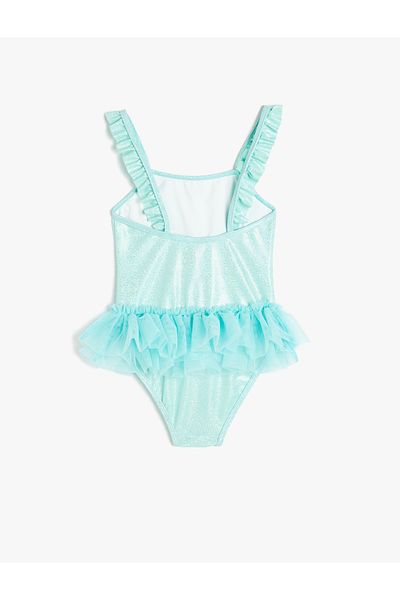 Koton Costum de baie cu bretele imprimate sirenă cu detaliu din tul cu volane