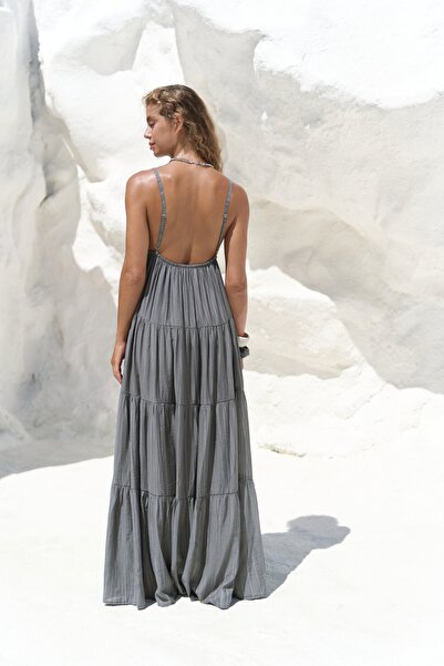 BOHEMAİ Siena Anthracite Strap Long Dress