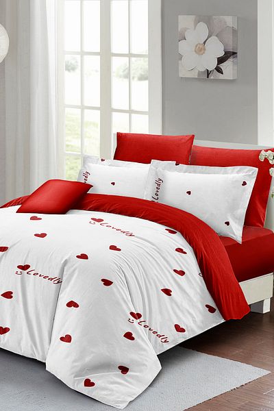 MonoHome Duvet Cover Set 100% Natural Cotton Heart Double 3D Digital Lovedly