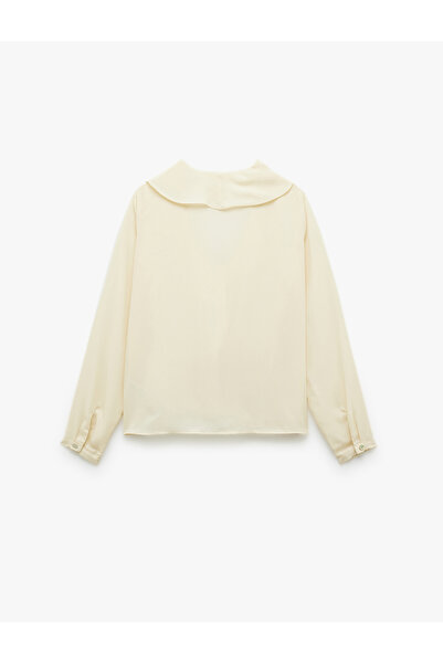 Koton Crepe Fabric Long Sleeve V Neck Volume Ruffle Shirt