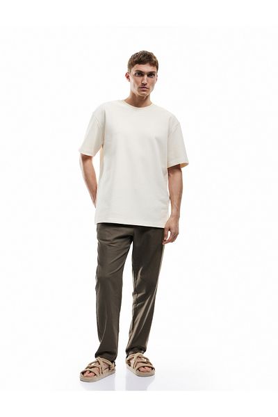 Koton Linen Cotton Blend Chino Summer Trousers with Lace-Up Waist and Pocket Detail