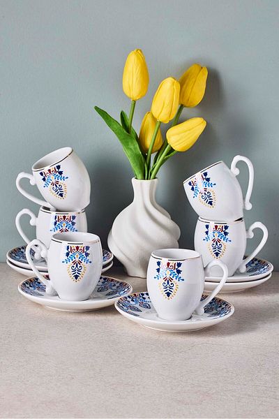 Perotti Mavişehir 6-Person Porcelain Coffee Cup Set