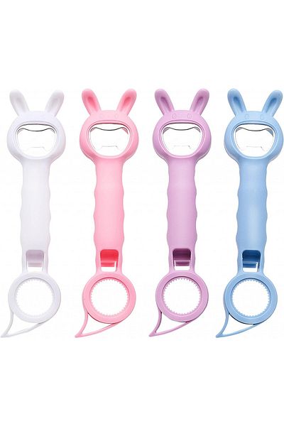 Tulebolian Set of 4 TULEBOLIAN bottle openers, polypropylene/stainless steel, multicolor, 20 x 5 cm
