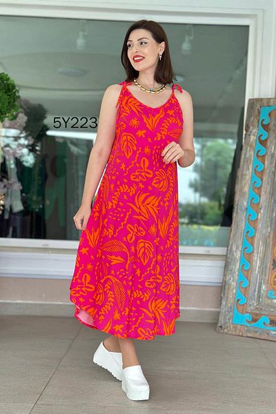 İnce Topuk Viscose Dress with Rope Straps 5Y223