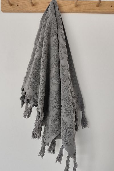 Sevim Authentic Fringed Anthracite Hand Towel 50X90 cm - 100% Cotton - Soft and Water Absorbent