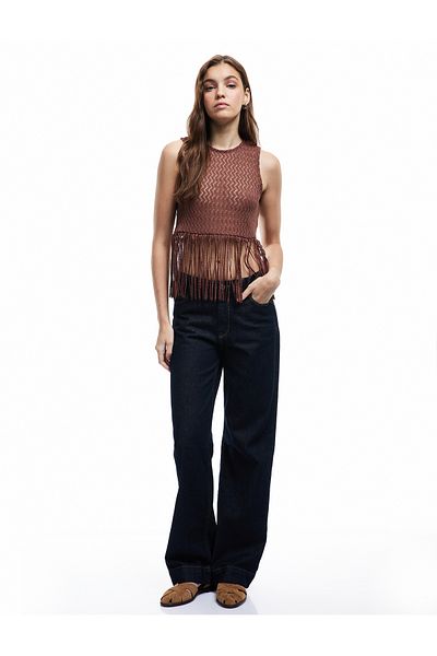 Koton Cotton Tassel Sleeveless Crew Neck Crochet Blouse