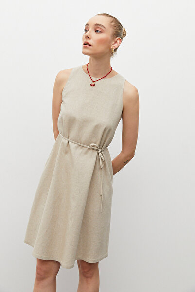 urban focus Lace-Up Linen Dress