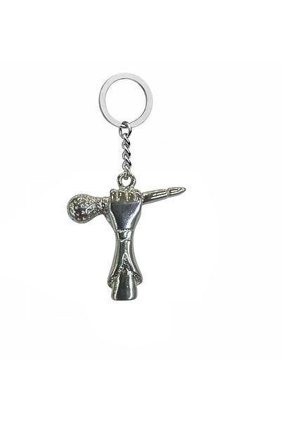 Herşey Nota Unisex Keychain with Hand Holding Microphone - Metal Music Themed Accessory