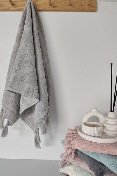 Sevim Gray Color Authentic Fringed Hand Towel 50X90 cm - 100% Cotton - Soft and Water Absorbent