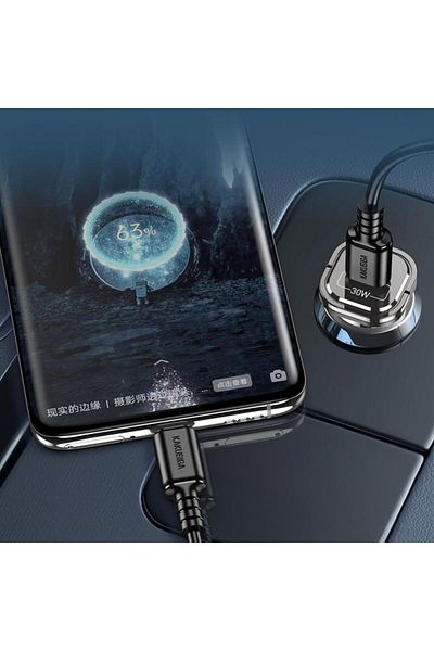 REDz Accessories Încărcător auto KSC-1190, cablu Type-C 1M, pentru iPhone 15/16 și Android, alimentare PD30W, negru