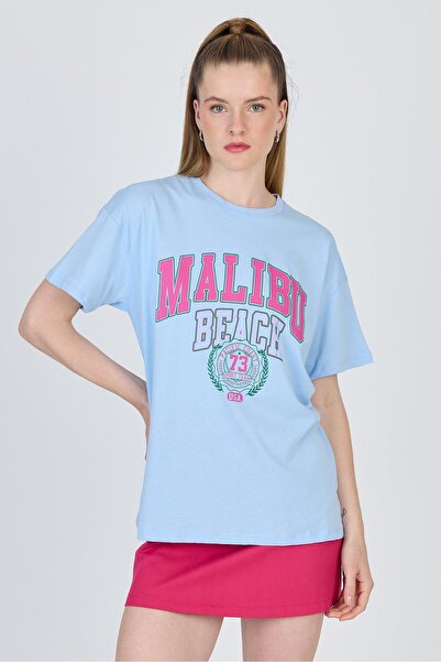 Rays Tricou oversize 100% bumbac imprimat cu text albastru 2150-17M