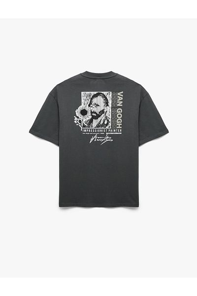 Koton Back Printed Short Sleeve Crew Neck Cotton Oversize Licensed Van Gogh T-Shirt