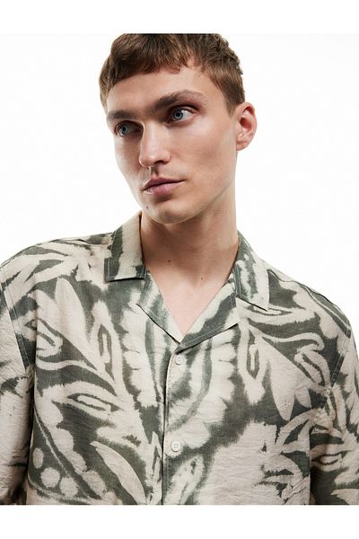 Koton Short Sleeve Turn-Down Collar Regular Fit Viscose Tie-Dye Patterned Shirt