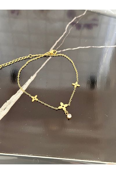 lolajewelry Luxury Steel Gold Color Zircon Stone Star Flower Steel Anklet