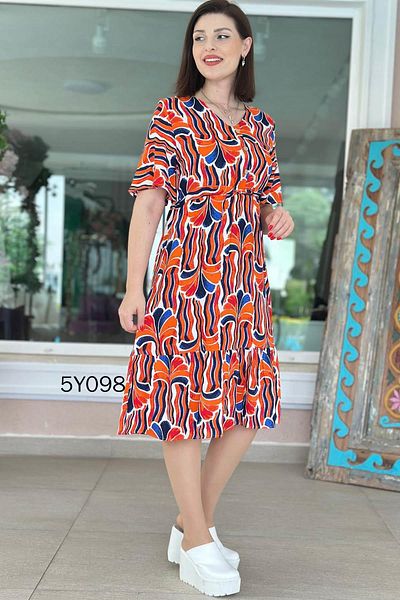 İnce Topuk V-Neck Button Detail Viscose Dress 5Y098