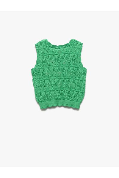 Koton Flower Embroidery Detailed Crew Neck Crop Knitwear Singlet