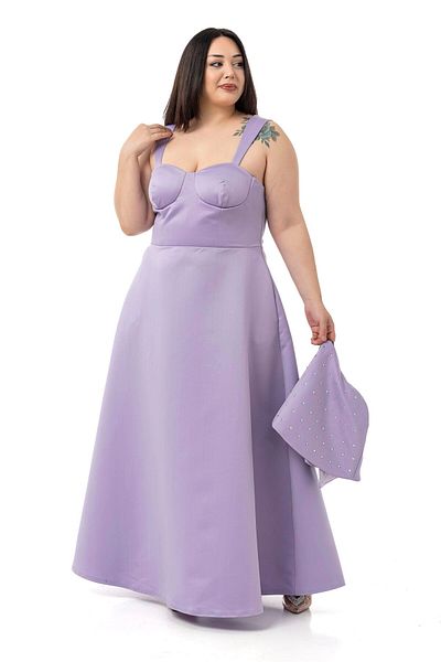 DISENTIS MODEST Plus Size Backless Short Cape Evening Dress Lilac Dress