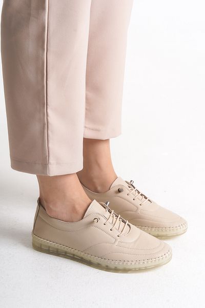 Shu Mhu Genuine Leather Cream Women's Daily Rubber Laced Orthopedic Silicone Sole Comfortable Soft Women's Shoes