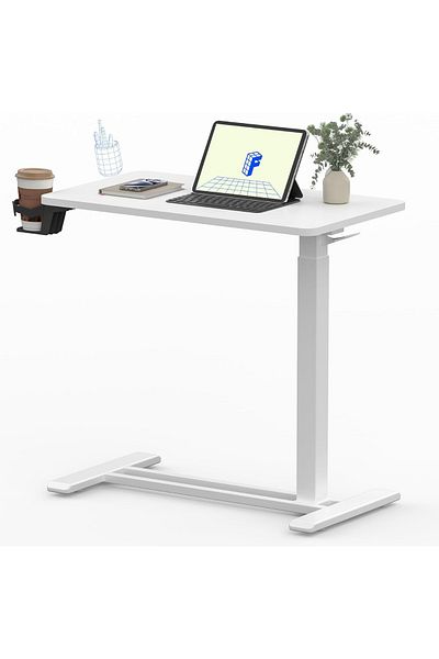 Mahmayi FLEXISPOT Mobile Standing Desk with Wheels, Height Adjustable with Rolling Sit Stand Desk - White