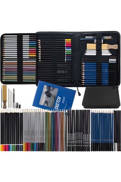 varioshop VarioShop® Professional Set of Colored Pencils for Drawing and Sketching, Graphite, Charcoal with Sketching Pad