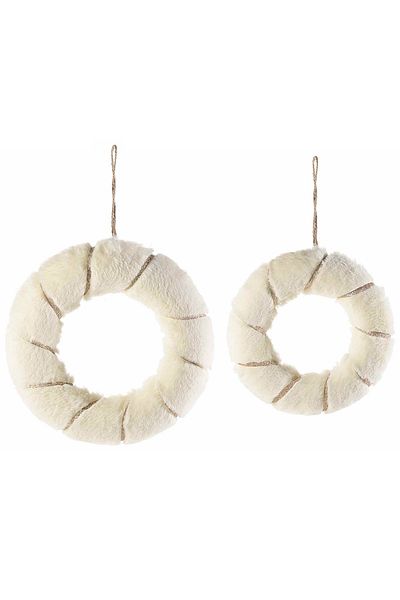 Decorer Set 2 coronite din textil alb si auriu Ø 26 cm si Ø 21 cm